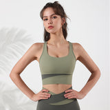 New color blocked yoga bra for women. Padded sports bra camisole style with thin section and sexy back 