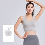 ヨガブラトップ カップ付き ワイヤーなし 広幅肩紐 幅広ヘム レーサーバック スポーツ フィットネス Uネック 無地 全6色