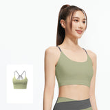ヨガブラトップ カップ付き 美背 背中開き ワイヤーなし バッククロス パッド入り 冷感 スポーツ ストレッチ おしゃれ 薄手 Uネック S-2XL