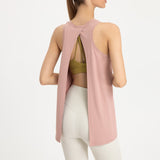 Tank top, cover-up, yoga top, round neck, open back, 8 colors, sleeveless, plain, no belly, long, fitness, sports, comfortable, soft, simple, sweat-absorbing, quick-drying, cute, back ribbon, body-covering, loose, running, S~XL 