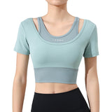 New Internet Celebrity One Piece Sports Fitness Top Women Slimming Running Yoga Short Sleeve with Chest Pad 