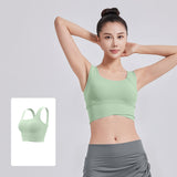 ヨガブラトップ カップ付き ワイヤーなし 広幅肩紐 幅広ヘム レーサーバック スポーツ フィットネス Uネック 無地 全6色