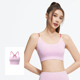 ヨガブラトップ カップ付き 美背 背中開き ワイヤーなし バッククロス パッド入り 冷感 スポーツ ストレッチ おしゃれ 薄手 Uネック S-2XL