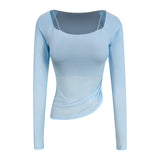 Fashionable and elegant fake two-piece imported lightweight stretch mesh splicing, comfortable, breathable and snug fitting yoga clothes 