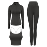 Women's Yoga Suit, New Sports Bra, Slim Fit, Peach Butt Pants, Running, Stand Collar, Zipper, 3-Piece Set 