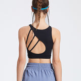 Bra Top Yoga Top with Cups, Open Back, Round Neck, Underwireless, Racer Back, Wide Shoulder Straps, Padded, Wide Hem, Sports, Fitness, Pilates, Running, Comfortable, Sweat Wicking, Quick Drying, Breathable, Sexy, Available in 3 Colors, S-XL 