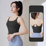 Camisole Yoga Top U-neck Solid Color 3 Colors Breathable Cupped Back Cross Open Back Belly-baring Stretch Color Scheme Sweat-wicking Quick-drying Sports Fitness No Wires Super-filling/Pilates Hot Yoga Large Size S-XXL 