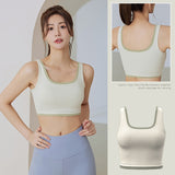 Bra top, yoga top, elegant, U-neck, 4 colors to choose from, switching, breathability, color scheme, quick-drying, fitness, sweat-absorbing, thin, padded, non-wired, durable, running, lightweight, backless, slim, S-XXL 