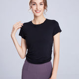 Short sleeve yoga top, round neck, sports, open back, plain, slimming, Korean style♥, yoga wear, beautiful, S~L