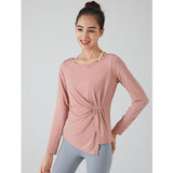 Yoga top, long sleeves, round neck, 3 colors to choose from, switching, belly cover, sweat absorbent, quick drying, breathable, sports, slim, beautiful, stylish, full of temperament, unique, cute and mature, charming, S~XL 