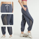 Jogger pants, yoga pants, sweatpants, relaxing pants, 3 colors available, high waist, with pockets, mesh, drawstring, see-through, thin, quick-drying, ribbon, elastic, switching, comfortable, breathable, loose, sports, running, fitness, cheap, S~XL 