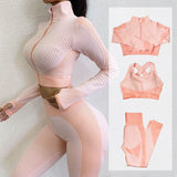 Yoga set, outerwear + bra top + leggings, three-piece set, long sleeves, sports, zipper, quick-drying, slimming, beautiful, training, S~L