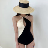 One-piece swimsuit, feminine, plain, openwork, super flattering, open back, belly cover, sexy, M~XL