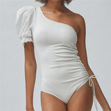 One-piece swimsuit, sexy for adults, high waist, ruffles, padded, M~XL