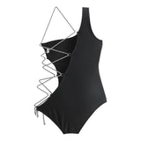 One-piece swimsuit, sexy for adults, Ins-style bustier, slimming, sexy, openwork, padded, S~XL