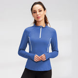 Yoga wear, hoodie, long sleeves, zipper, won't turn up, stretch, quick drying, comfortable, soft, large size, body coverage, straight bone structure, breathable, stand neck, 8 colors, sports, fitness, running, S-XXL 