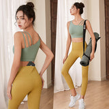 Bra top, leggings, yoga set, 4 colors to choose from, high waist, color scheme, sports, fitness, breathability, quick drying, sweat absorption, hip lift, pad, design, slimming, retro, elegant, high-end, stylish, U-neck, print, S~XL 