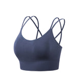 Bra top, yoga top, double straps, wide hem, cross, U-neck, slim, open back, with cups, no wires, super push-up/push-up, simple, plain, 4 colors, breathable, sweat-wicking, quick-drying, lightweight, padded, running, sports, fitness, large sizes, S-XXL 