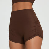 Shorts, Half Pants, Beautiful Butt, Hip-Lifting, Compression, Ribbed, Seamless, Ribbed, Slimming, Peachy Butt, Shorts, Stretch, Comfortable, High Waist, Soft, Neat, Gathered, Shirring, 4 Colors, Sports, Fitness, Gym, Pilates, Running, Hot Yoga, S-XL 