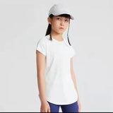 Yoga tops, round neck, short sleeves, solid color, 5 colors to choose from, breathable, sports, belly cover, full of temperament♪ Sweet, simple, casual, cute, daily, trendy, 5-12 years old, kids, juniors, children, 110~160