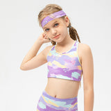 Kids Yoga Bra Top, Round Neck, Print, Junior, For Kids, Cute, Soft, Nylon, 3 Colors to Choose From, Girls, Color Scheme, Quick Drying, Lightweight, Open Back, Pilates, Off Shoulder, Highly Elastic, 7-11 Years, 120-150