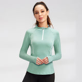 Yoga wear, hoodie, long sleeves, zipper, won't turn up, stretch, quick drying, comfortable, soft, large size, body coverage, straight bone structure, breathable, stand neck, 8 colors, sports, fitness, running, S-XXL 