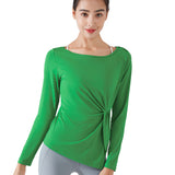 Yoga top, long sleeves, round neck, 3 colors to choose from, switching, belly cover, sweat absorbent, quick drying, breathable, sports, slim, beautiful, stylish, full of temperament, unique, cute and mature, charming, S~XL 