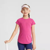 Yoga tops, round neck, short sleeves, solid color, 5 colors to choose from, breathable, sports, belly cover, full of temperament♪ Sweet, simple, casual, cute, daily, trendy, 5-12 years old, kids, juniors, children, 110~160