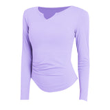 Yoga tops, long sleeves, V-neck, 6 colors to choose from, stylish, women's, breathable, sports, quick-drying, belly cover, casual, simple, daily, S~XL