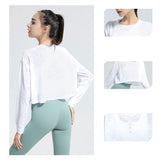 Yoga top, long sleeves, round neck, 2 colors to choose from, breathable, quick drying, sweat absorbing, thin, sports, sweet, stylish, unique design♪ Easy to match, elegant, daily wear, fashionable, retro, S~XL 