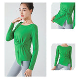 Yoga top, long sleeves, round neck, 3 colors to choose from, switching, belly cover, sweat absorbent, quick drying, breathable, sports, slim, beautiful, stylish, full of temperament, unique, cute and mature, charming, S~XL 