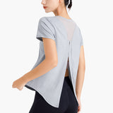 Yoga top, short sleeve, round neck, 4 colors to choose from, stylish, cute, fashionable, sports, yoga wear, women's, strong elasticity, breathability, quick drying, sweat absorption, lightweight, elegant, sweet, loose, daily, pretty, S~XL