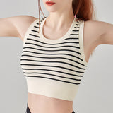 Yoga tops, bra tops, U-neck, striped pattern, 3 colors to choose from, color scheme, high waist, breathable, sweat absorbent, quick drying, thin, sports, fitness, padded, super boosting, pretty, slim, cute, daily, stylish, cheap, S~L 