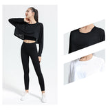 Yoga top, long sleeves, round neck, 2 colors to choose from, breathable, quick drying, sweat absorbing, thin, sports, sweet, stylish, unique design♪ Easy to match, elegant, daily wear, fashionable, retro, S~XL 