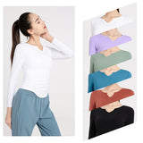 Yoga tops, long sleeves, V-neck, 6 colors to choose from, stylish, women's, breathable, sports, quick-drying, belly cover, casual, simple, daily, S~XL