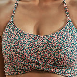 Cupped, open back, yoga bra top, push-up, no wires, belly button exposed, back cross, sports, fitness, pilates, dance, stylish, quick drying, cute, breathable, ethnic, U-neck, floral pattern