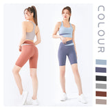 Bra top, shorts, yoga set, U-neck, 6 colors to choose from, high waist, switching, color scheme, sports, breathable, quick-drying, sweat-absorbing, hip lift, belly cover, open back, pretty, elegant, easy to match, sexy, daily, feminine, S~XXL