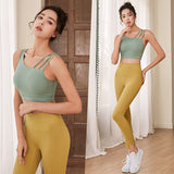 Bra top, leggings, yoga set, 4 colors to choose from, high waist, color scheme, sports, fitness, breathability, quick drying, sweat absorption, hip lift, pad, design, slimming, retro, elegant, high-end, stylish, U-neck, print, S~XL 