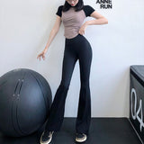 Flared pants, yoga pants, beautiful buttocks, hip-up, high waist, sweat-absorbing, quick-drying, slimming, casual, natural, solid color, 5 colors available, sports, fitness, dance, S-XL 