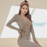 Yoga Tops Long Sleeve Elegant ✿ Fashion Nylon V-neck Long Sleeve Solid Color 3 Colors Available Breathable Quick Drying Belly Cover Lightweight Waist Ribbon Thumb Holes SL