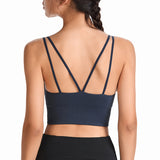 Bra top, yoga top, double straps, wide hem, cross, U-neck, slim, open back, with cups, no wires, super push-up/push-up, simple, plain, 4 colors, breathable, sweat-wicking, quick-drying, lightweight, padded, running, sports, fitness, large sizes, S-XXL 