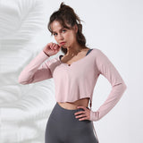 Yoga top, long sleeves, round neck, 3 colors to choose from, breathable, quick drying, sweat absorbing, thin, sports, ribbon, drawstring, durable, stylish, elegant, casual, sexy, daily, stylish, loose fit, S~L