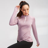 Yoga wear, hoodie, long sleeves, zipper, won't turn up, stretch, quick drying, comfortable, soft, large size, body coverage, straight bone structure, breathable, stand neck, 8 colors, sports, fitness, running, S-XXL 