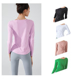 Yoga top, long sleeves, round neck, 3 colors to choose from, switching, belly cover, sweat absorbent, quick drying, breathable, sports, slim, beautiful, stylish, full of temperament, unique, cute and mature, charming, S~XL 