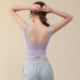 Yoga tops, bra tops, U-neck, non-wired, padded, 3 colors to choose from, switching, tulle, open back, breathable, sweat-absorbent, quick-drying, sports, slimming, fashionable, feminine, charming, feminine, S~L