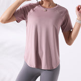 Yoga Tops, Short Sleeve T-Shirts for Women, Round Neck, Curved Hem, 5 Colors, Breathable, Quick Drying, Loose Fit, Covers Body Shape, Ribbon, Thin, Cool, Covers Upper Arms, Running, Fitness, Sports, Gym, S~L 