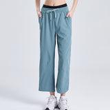 Yoga pants, jogger pants, gaucho pants, relaxing pants, 4 colors, ribbon, high waist, thin, breathable, quick drying, sweat absorbent, with pockets, soft, casual, daily sports, running, fitness, sports, large sizes, S~XXL 