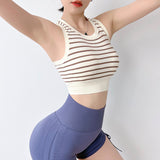 Yoga tops, bra tops, U-neck, striped pattern, 3 colors to choose from, color scheme, high waist, breathable, sweat absorbent, quick drying, thin, sports, fitness, padded, super boosting, pretty, slim, cute, daily, stylish, cheap, S~L 