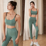 Bra top, leggings, yoga set, padded, U-neck, 2 colors to choose from, high waist, contrasting, color scheme, fitness, sports, simple, elegant, stylish, slimming, pretty, sexy, S~XXL