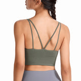 Bra top, yoga top, double straps, wide hem, cross, U-neck, slim, open back, with cups, no wires, super push-up/push-up, simple, plain, 4 colors, breathable, sweat-wicking, quick-drying, lightweight, padded, running, sports, fitness, large sizes, S-XXL 